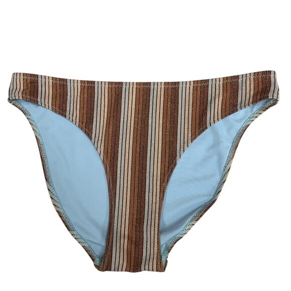 New Aerie Womens Small Sparkle Brown Blue Striped Classic Bikini Bottom ONLY - Picture 2 of 5